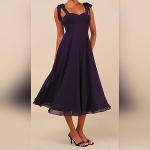 Lulus Sophisticated Charisma Purple Tie-Strap A-Line Midi Dress, Size XS